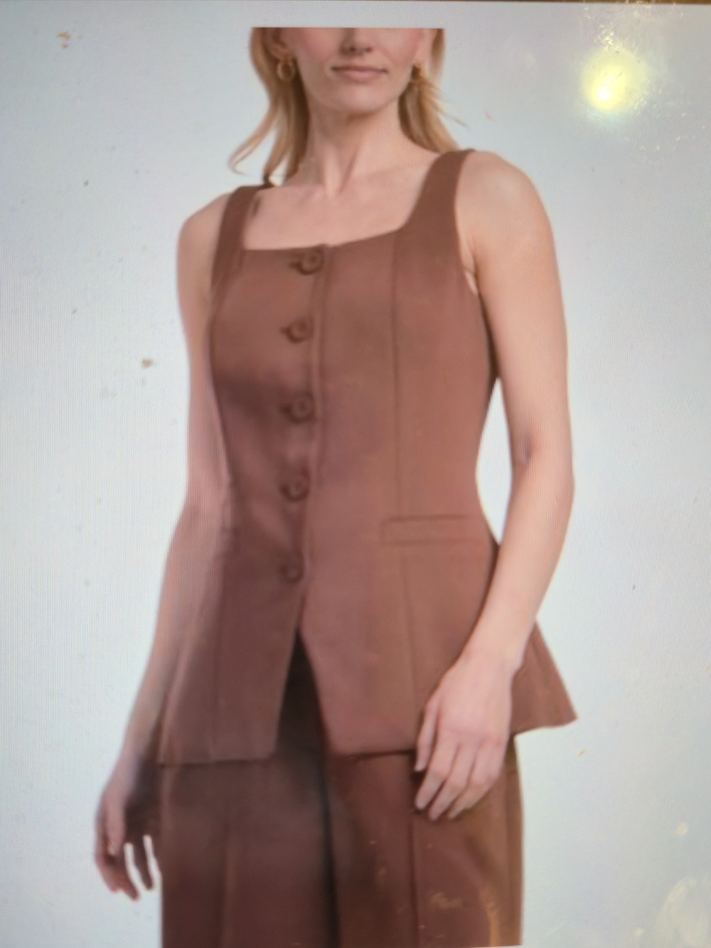 Elie Tahari Brown Button-Front Sleeveless Vest